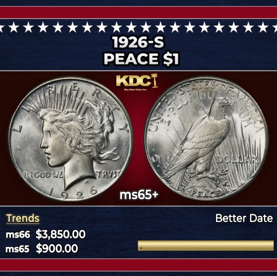 1926-s Peace Dollar $1 ms65+ SEGS