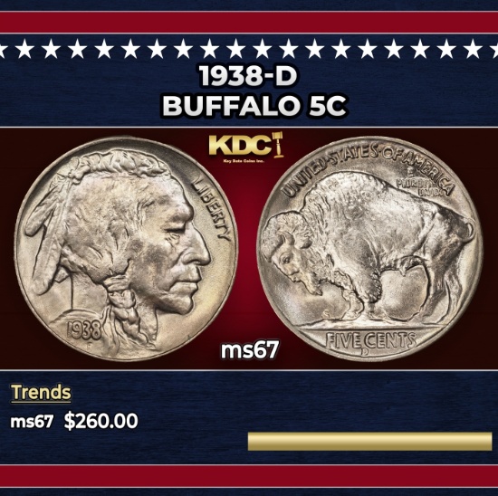 1938-d Buffalo Nickel 5c ms67 SEGS