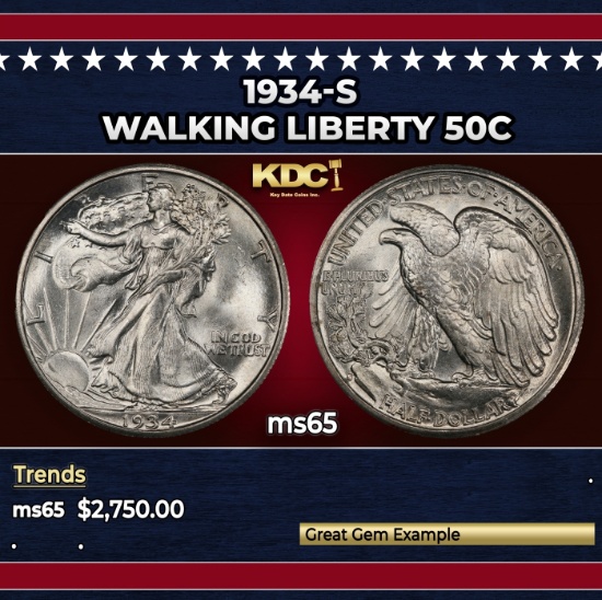 1934-s Walking Liberty Half Dollar 50c ms65 SEGS