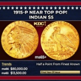 1915-p Gold Indian Half Eagle Near Top Pop! $5 ms65+ USCG