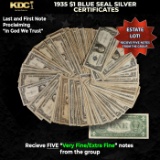5x 1935 $1 Blue Seal Silver Certificates Grades VF/XF