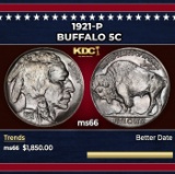 1921-p Buffalo Nickel 5c ms66 SEGS