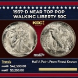 1937-d Walking Liberty Half Dollar Near Top Pop 50c ms67+ SEGS