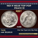 1921-p Peace Dollar Near Top Pop $1 ms66 SEGS