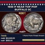 1935-p Buffalo Nickel Near Top Pop 5c ms67+ SEGS