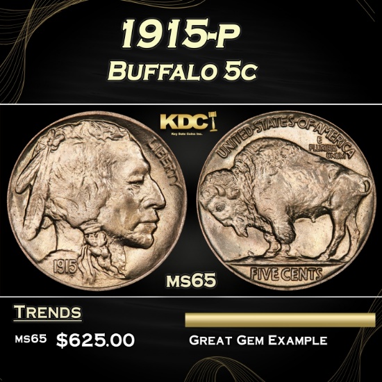 1915-p Buffalo Nickel 5c Grades ms65