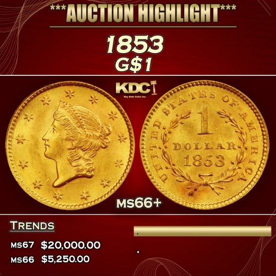 1853 Gold Dollar $1 ms66+ SEGS