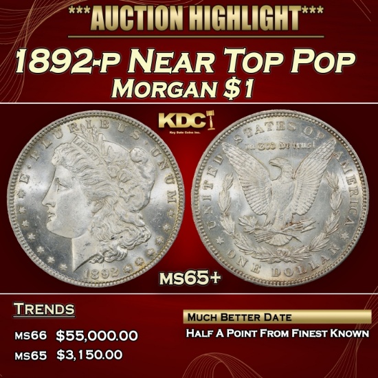 1892-p Morgan Dollar Near Top Pop $1 ms65+ SEGS