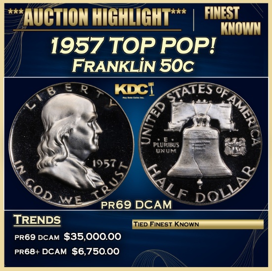 1957 Proof Franklin Half Dollar TOP POP! 50c pr69 DCAM SEGS