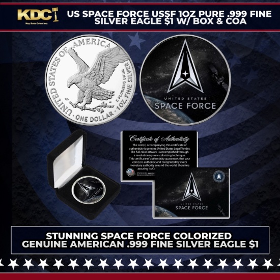 US Space Force USSF 1oz Pure .999 Fine Silver Eagle $1 w/ Box & COA Grades Other Toy