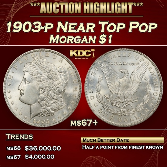 1903-p Morgan Dollar Near Top Pop $1 ms67+ SEGS