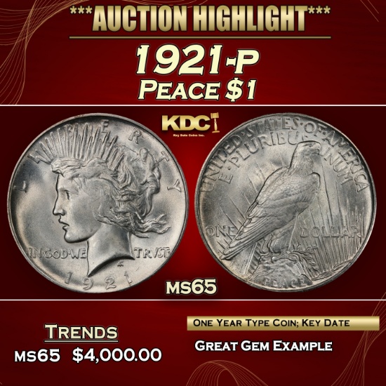 1921-p Peace Dollar $1 ms65 SEGS