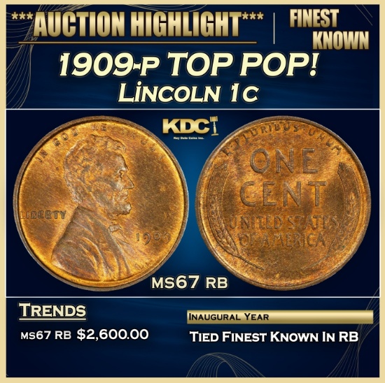 1909-p Lincoln Cent TOP POP! 1c ms67 rb SEGS