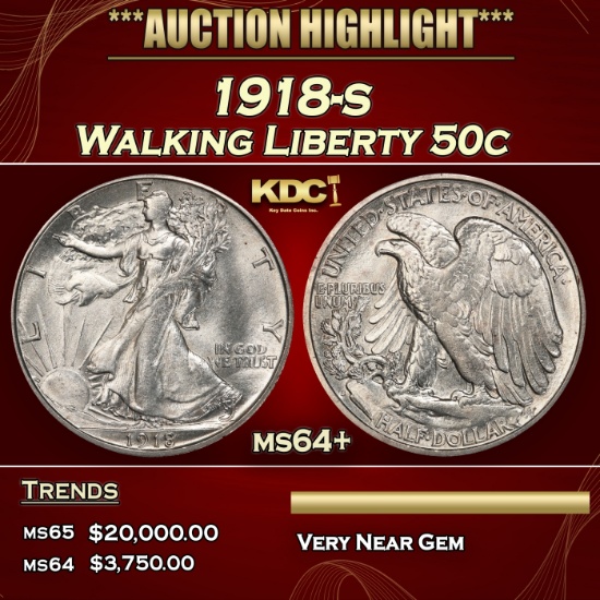 1918-s Walking Liberty Half Dollar 50c ms64+ SEGS