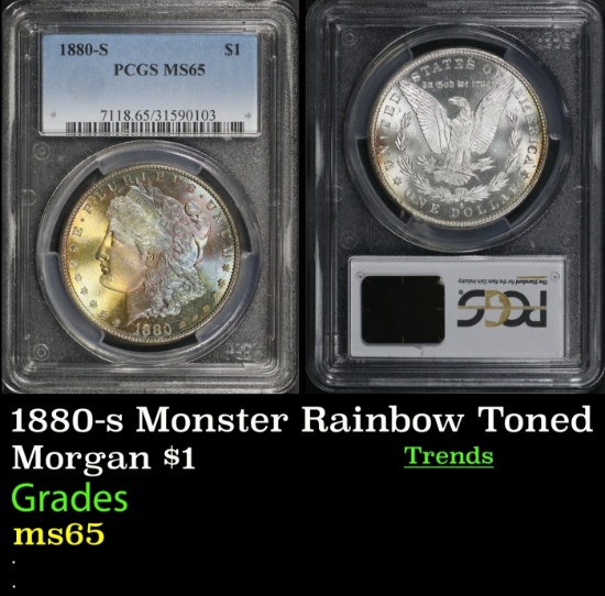PCGS 1880-s Morgan Dollar Monster Rainbow Toned $1 ms65 PCGS