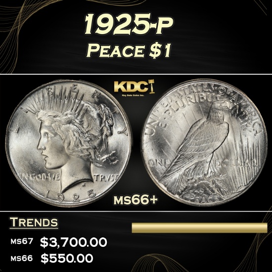1925-p Peace Dollar $1 ms66+ SEGS