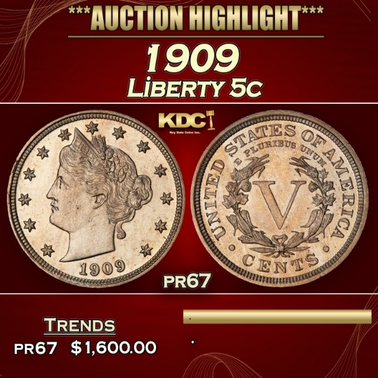 1909 Proof Liberty Nickel 5c pr67 SEGS