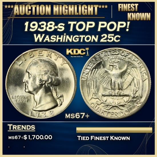 1938-s Washington Quarter TOP POP! 25c ms67+ SEGS