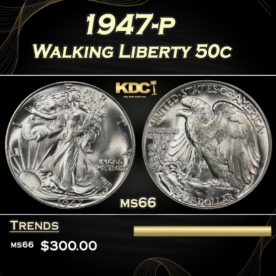 1947-p Walking Liberty Half Dollar 50c Grades ms66