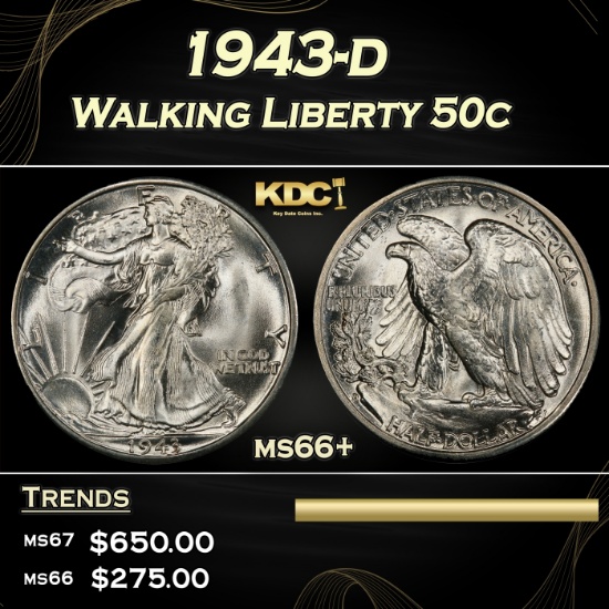 1943-d Walking Liberty Half Dollar 50c ms66+ SEGS