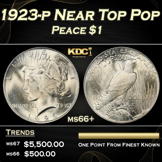 1923-p Peace Dollar Near Top Pop $1 ms66+ SEGS