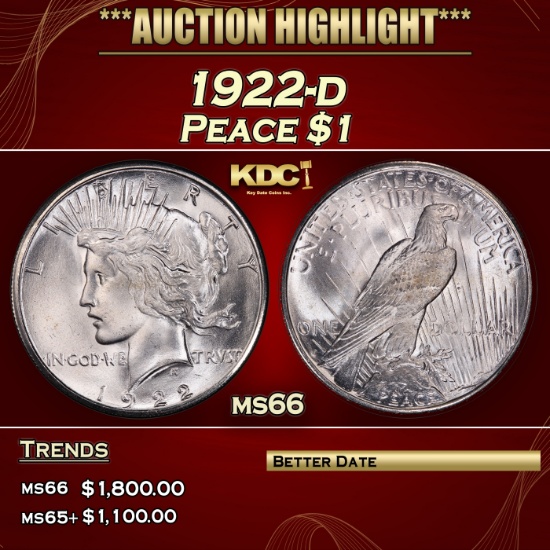 1922-d Peace Dollar $1 ms66 SEGS