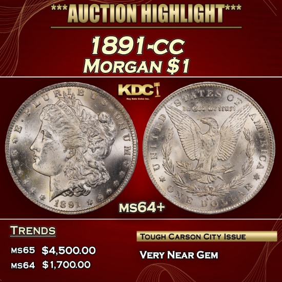 1891-cc Morgan Dollar $1 Grades ms64+