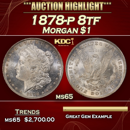 1878-p 8tf Morgan Dollar $1 ms65 SEGS