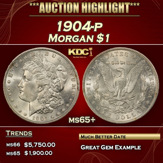 1904-p Morgan Dollar $1 ms65+ SEGS