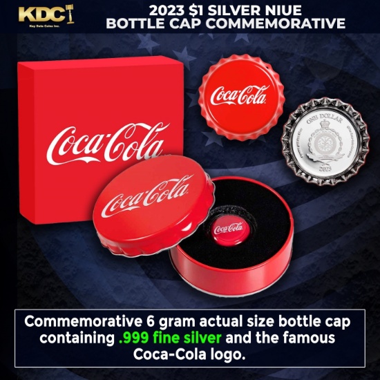 2023 1 Niue Coca Cola Bottle Cap Commerative Coin 6g .999 Silver in Collector Tin with COA COOL! Oth