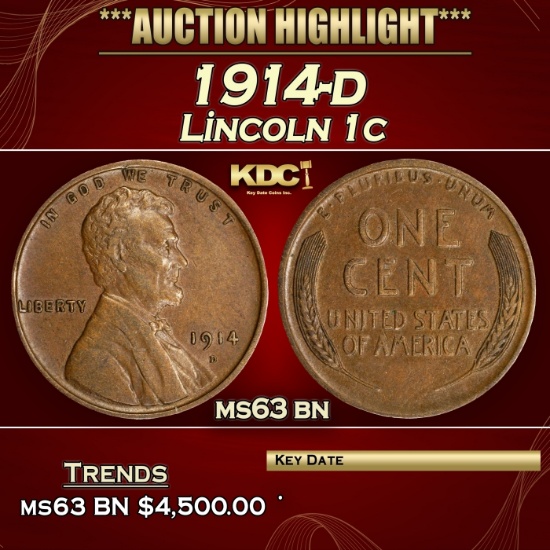 1914-d Lincoln Cent 1c ms63 bn USCG