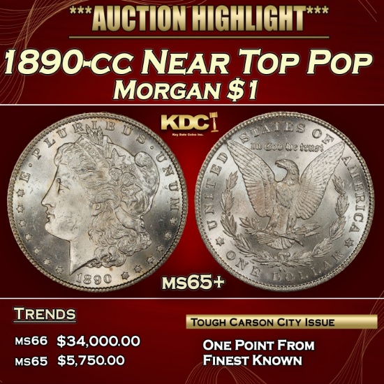 1890-cc Morgan Dollar Near Top Pop $1 ms65+ SEGS