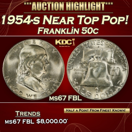 1954-s Franklin Half Dollar Near Top Pop! 50c ms67 FBL SEGS
