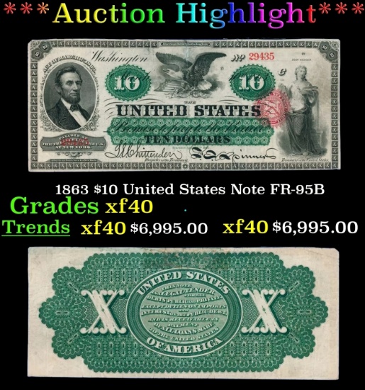 1863 $10 United States Note Grades xf FR-95B