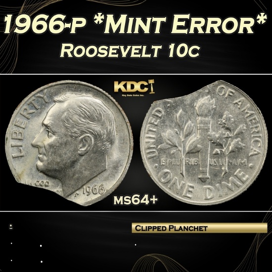 1966-p Roosevelt Dime *Mint Error* 10c ms64+ SEGS