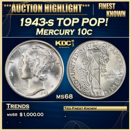 1943-s Mercury Dime TOP POP! 10c ms68 SEGS
