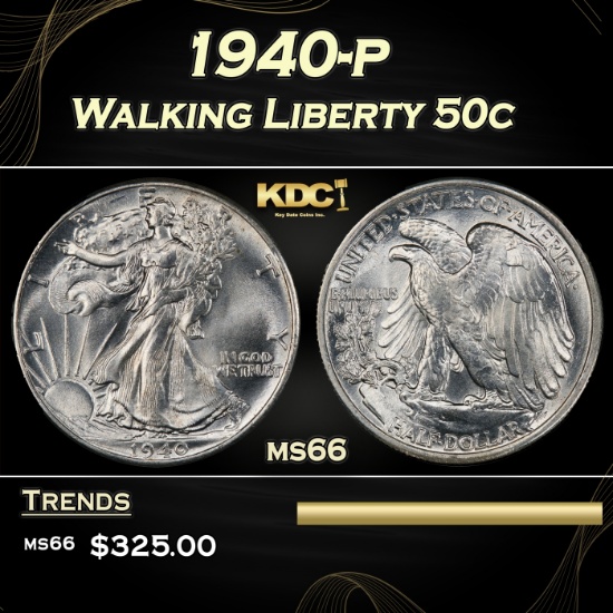 1940-p Walking Liberty Half Dollar 50c Grades ms66