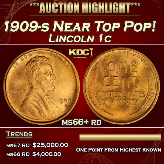 1909-s Lincoln Cent Near Top Pop! 1c ms66+ rd SEGS