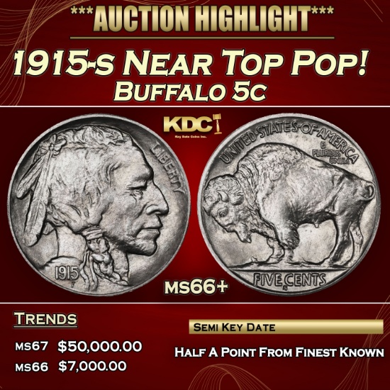 1915-s Buffalo Nickel Near Top Pop! 5c ms66+ SEGS