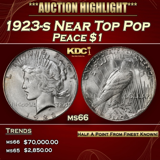 1923-s Peace Dollar Near Top Pop $1 ms66 SEGS