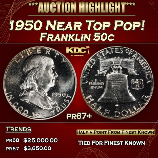 1950 Proof Franklin Half Dollar Near Top Pop! 50c pr67+ SEGS