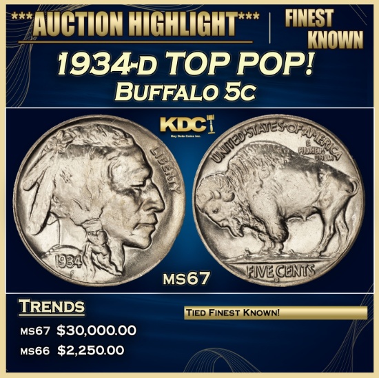 1934-d Buffalo Nickel TOP POP! 5c ms67 SEGS