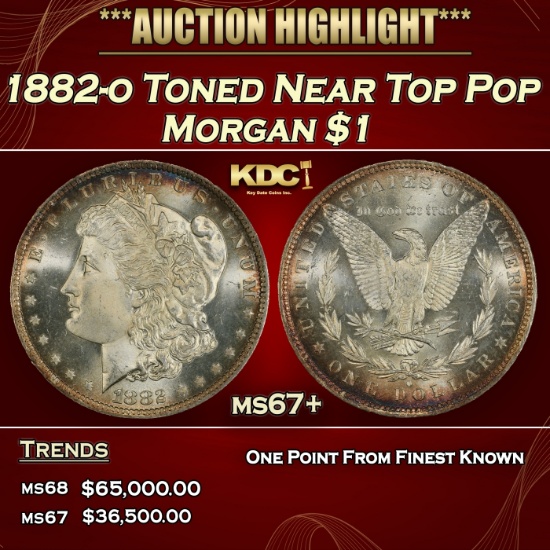 1882-o Morgan Dollar Toned Near Top Pop $1 ms67+ SEGS