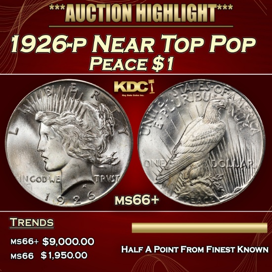 1926-p Peace Dollar Near Top Pop $1 ms66+ SEGS