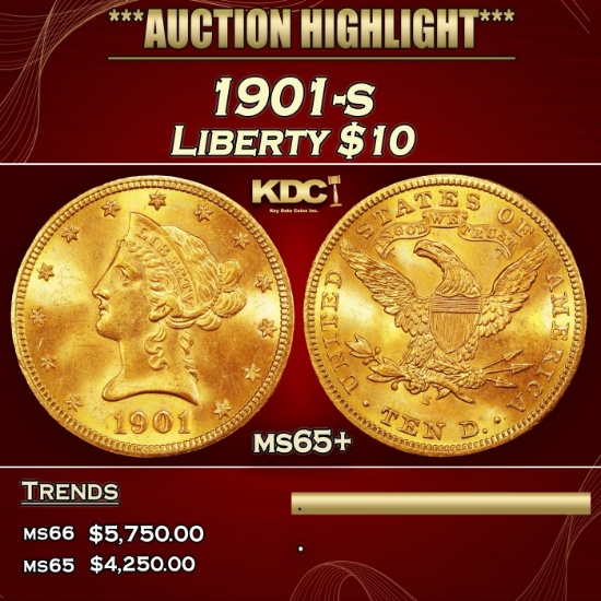 1901-s Gold Liberty Eagle $10 ms65+ SEGS