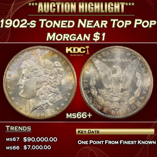 1902-s Morgan Dollar Toned Near Top Pop $1 ms66+ SEGS