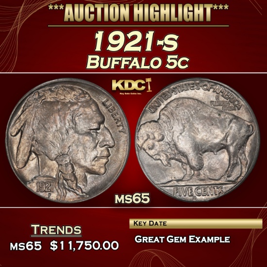 1921-s Buffalo Nickel 5c ms65 SEGS