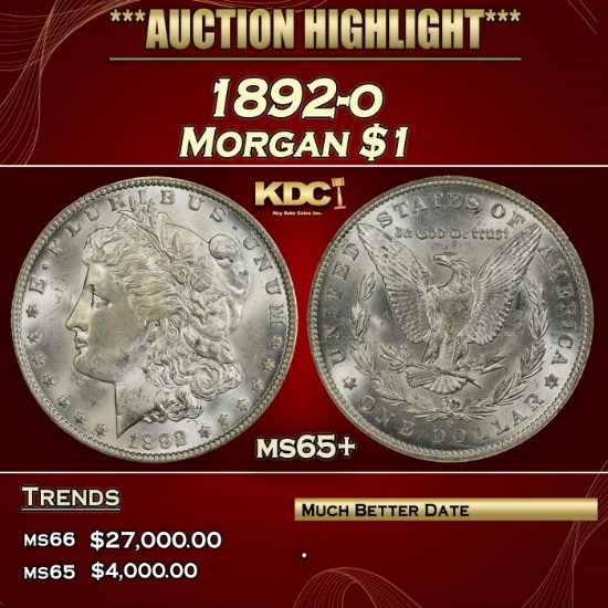 1892-o Morgan Dollar $1 ms65+ SEGS