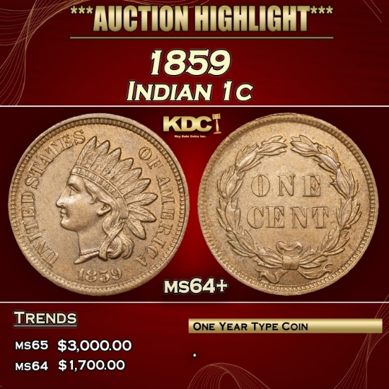 1859 Indian Cent 1c ms64+ SEGS
