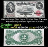 1917 $2 Large Size Legal Tender Note Thomas Jefferson Grades Select AU Signatures Speelman/White
